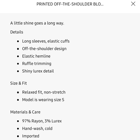 NWOT ✅️ Printed Off Shoulder Blouse - Picture 4 of 9